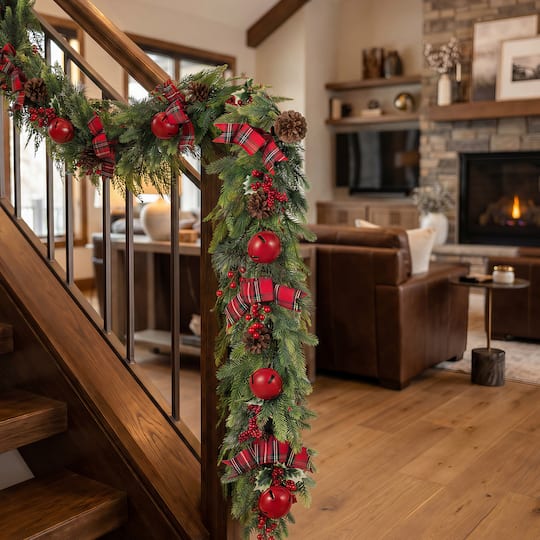 Glitzhome® 6ft. Christmas Bell Pinecone & Berry Bow Garland